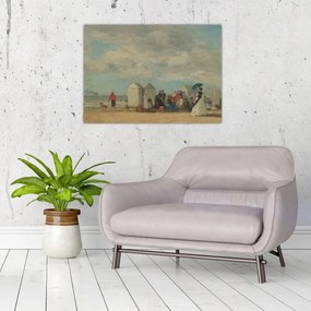 Sklenený obraz - Eugène Boudin, Beach Scene, reprodukcia (70x50 cm)