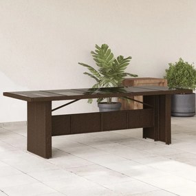 Záhradný stôl so sklenenou doskou hnedý 240x90x75 cm polyratan 365598