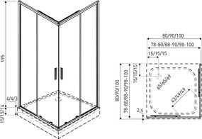Novoterm Štvorcový sprchový kút NV-Solid SQ CHR 100 SV, chróm/transparent + vanička Victor biela