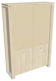 Vysoká skriňa Verno+ 140 x 46 x 210 cm, kombinované dvere, agát / vanilka