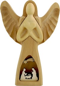 AMADEA Drevený anjel s vkladom - betlehem, masívne drevo, 20x13,5x3 cm