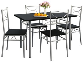 Casaria 5-dielna jedálenská zostava - jedálenský stôl + 4 stoličky – čierna