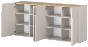 Štvordverová komoda Amilio 200 cm - kašmír / olejovaný dub / úchytky kašmír