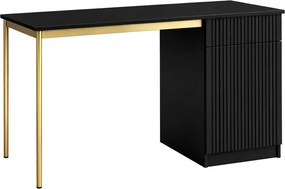Čierny písací stôl Nicole 120 cm s jednými dverami a zásuvkou - matný čierny / zlaté nohy