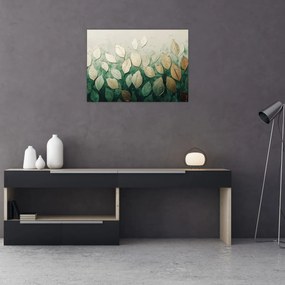Sklenený obraz - Zlato-zelené listy (70x50 cm)