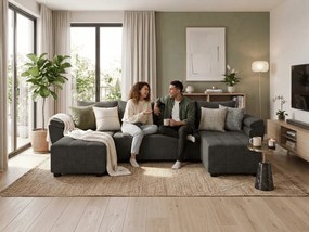 Rozkladacia sedacia súprava do U LIVARO 305x140 cm, tmavosivá