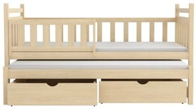 Detská posteľ z masívu borovice PROKOP s prístelkou a šuplíkmi - 200x90 cm - PRÍRODNÁ BOROVICA