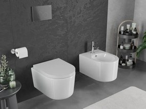 Mexen Sofia, závesná WC misa 490x360x355 mm, Rimless Tornádo + WC sedadlo z duroplastu, biela lesklá, 30540200T