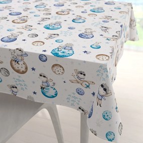 Biante Detský bavlnený štvorcový obrus Sandra SA-644 Malý modrý princ na bielom 130x130 cm