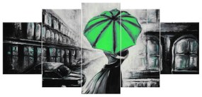 Gario Ručne maľovaný obraz Zelený bozk v daždi - 5 dielny Rozmery: 100 x 70 cm