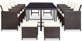 vidaXL 13-dielna sada záhradného nábytku s vankúšmi, Pe ratan, hnedá