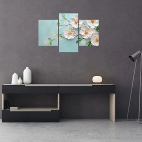 Obraz - Kvietky na modrom pozadí (90x60 cm)