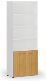 Kombinovaná kancelárska skriňa PRIMO WHITE, dvere na 2 poschodia, 800 x 420 x 2128 mm, biela/buk