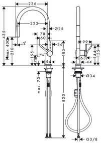 Hansgrohe Talis M54, páková kuchynská batéria 210, vyťahovateľný výtok, 1jet, chrómová, HAN-72802000