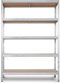Bezskrutkový kovový regál RIVET BUDGET, 180x120x40 cm, 5x HDF polica, zinok