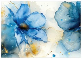 Sklenený obraz - Kvetinová, atramentová maľba (70x50 cm)