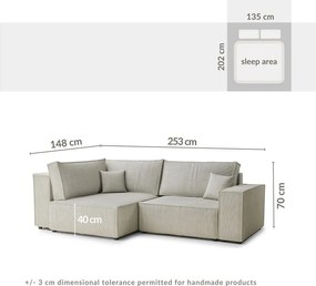 Sivá menčestrová rozkladacia/s úložným priestorom rohová pohovka (ľavý roh/do L) Tonga – Maison de Rêve