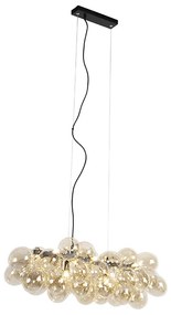 Dizajnová závesná lampa čierna s jantárovým sklom 8-svetlá - Uvas