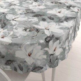 Biante Zamatový oválny obrus Tamara TMR-016 Designové kvetiny na sivozelenom 140x160 cm