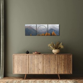 Obraz - Výhľad na hrebene hôr (s hodinami) (90x30 cm)