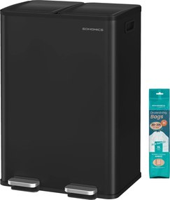 SONGMICS 60L Kuchynský kôš (2x30L), mäkké zatváranie, čierny