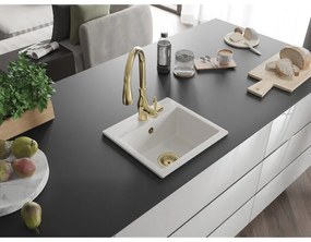 Mexen Milo, 1-komorový granitový drez 435x410x171 mm a drezová batéria Savita, biela, 6505-20-672601-50