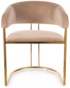Sametové jídelní křeslo Tulipe béžové/zlaté