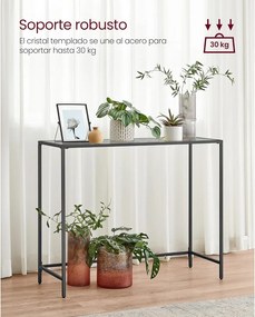 Konzolový stolík, príručný stolík, povrch z tvrdeného skla,  20 x 100 x 80 cm, čierny