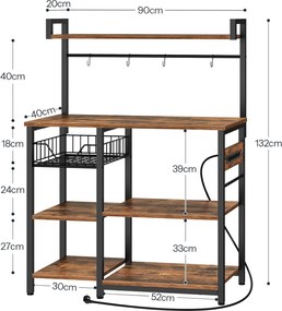 Kuchyňský regál Vasagle Emmi 90 cm se zásuvkami hnědý/černý