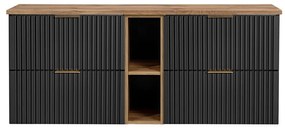 Závěsná skříňka pod umyvadlo Casad s deskou 140 cm černá/dub wotan