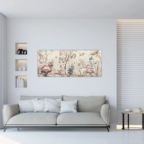 Obraz - Kresba plameniakov (120x50 cm)
