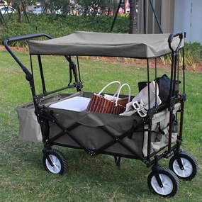 Skladací vozík so strechou, ťahací-tlačací, sivý