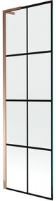 Mexen Next L, 1-krídlová vaňová zástena 60 x 150 cm, 6mm číre sklo-čierny vzor, ružové zlato profil, 895-060-000-03-77-60