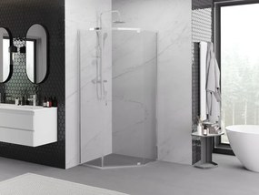 Mexen Exo, päťuholníkový sprchový kút s výklopnými dverami 80 x 80 cm, 6mm číre sklo, chrómový profil, 812-080-080-01-00