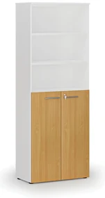 Kombinovaná kancelárska skriňa PRIMO WHITE, dvere na 3 poschodia, 800 x 420 x 2128 mm, biela/buk