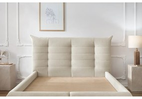 Béžová čalúnená dvojlôžková posteľ s úložným priestorom s roštom 180x200 cm Clothilde – Bobochic Paris