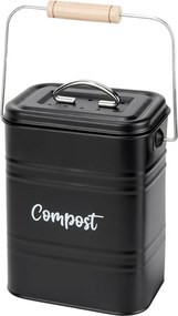 VILDE Kuchynský kompostér s uhlíkovým filtrom, na bio odpad, kovový, čierny, 3,5 l