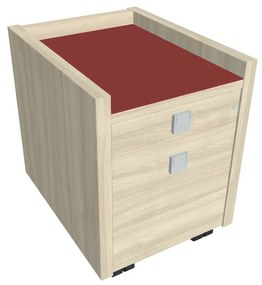 Mobilný kontajner Verno 47 x 60 cm so sklom, 2 zásuvky, agát / červená