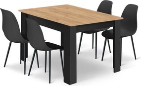 Jedálenský stôl NP ARTISAN naturálny, so štyrmi stoličkami WAT čierne