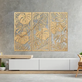 Trojdielny obraz na stenu s listom monstera| SENTOP PR0533