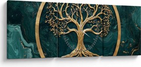 Obraz – Zlatý strom života v mramore (s hodinami) (90x30 cm)