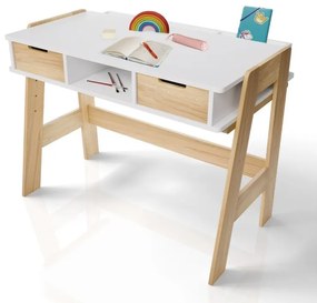 Detský písací stôl biely, výškovo nastaviteľný, úložný pries
