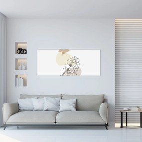 Obraz - Béžové kvety s motýľom N⁰3 (120x50 cm)