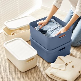 Rotho Úložný box, rovný s víkom, 20l, modrý ALBU LIGHT, 40x36x18