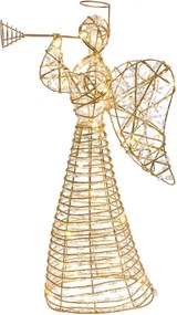 Zlatý kovový anjel s rúrkou a LED osvetlením - 28*10*51 cm / 3*AA
