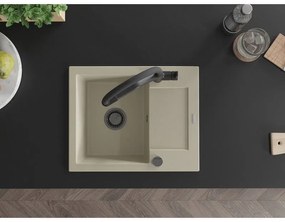 Mexen Enzo, granitový drez 576x465x174 mm, 1-komorový a drezová batéria Duo, béžová, 6506-69-671701-70-B