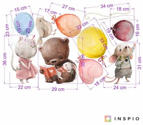 Nálepky nad postieľku - zvieratká s balónmi v pastelových farbách