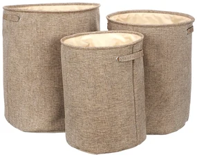 Autronic - Koš na špinavé prádlo v hnědé látce, Sada 3ks, Polyester. - LK9581-BROWN