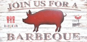 Plechovo-drevený obraz "Pig - Join us for a barbeque", 38x80x2