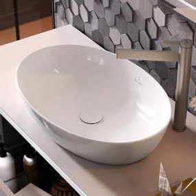 VILLEROY &amp; BOCH Artis oválne umývadlo na dosku bez otvoru, bez prepadu, 610 x 410 mm, biela alpská, s povrchom CeramicPlus, 419861R1